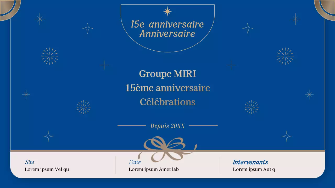 Annoncer une luxueuse célébration d'anniversaire d'entreprise en bleu marine et or