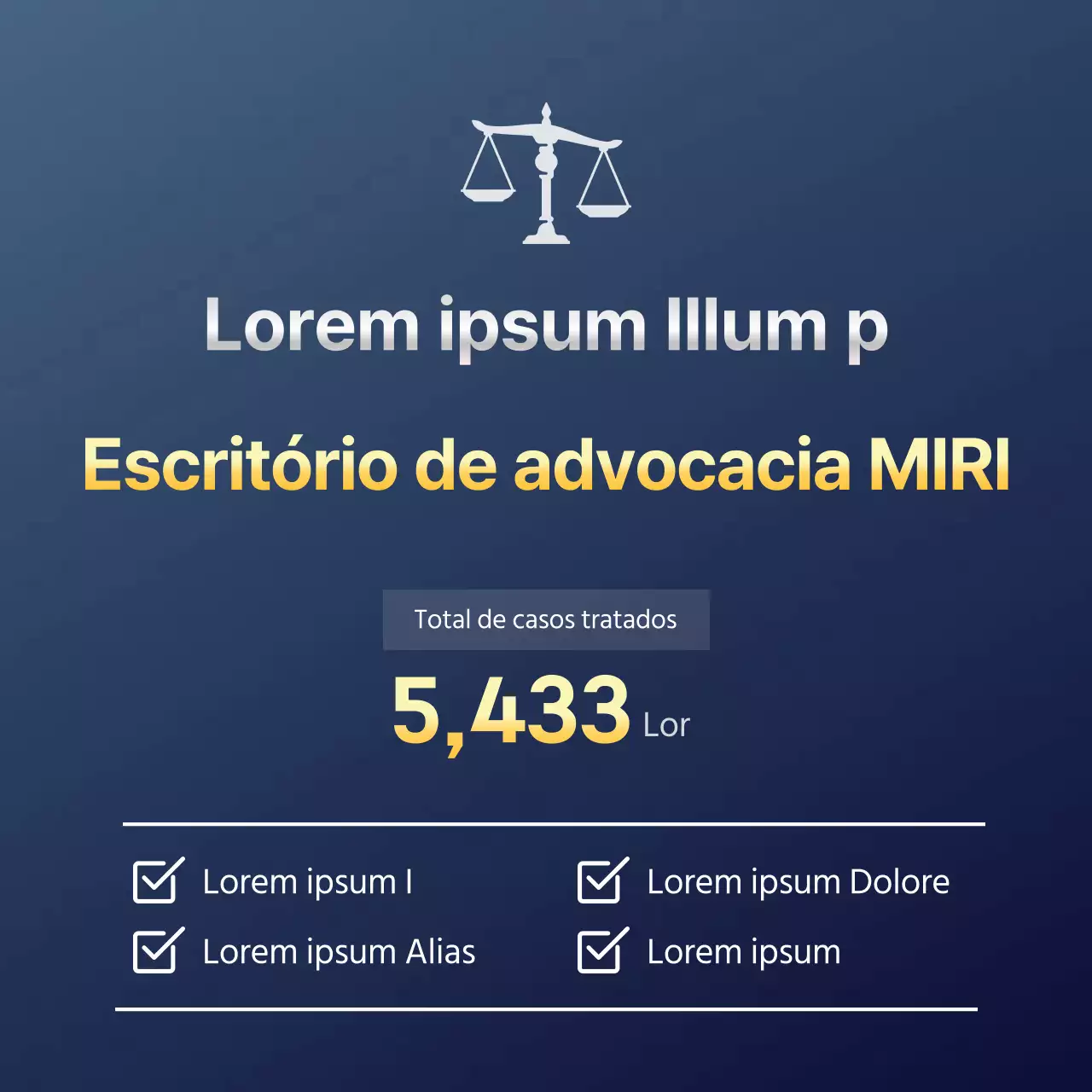 Uma simples promoção de um escritório de advogados em azul-marinho e dourado