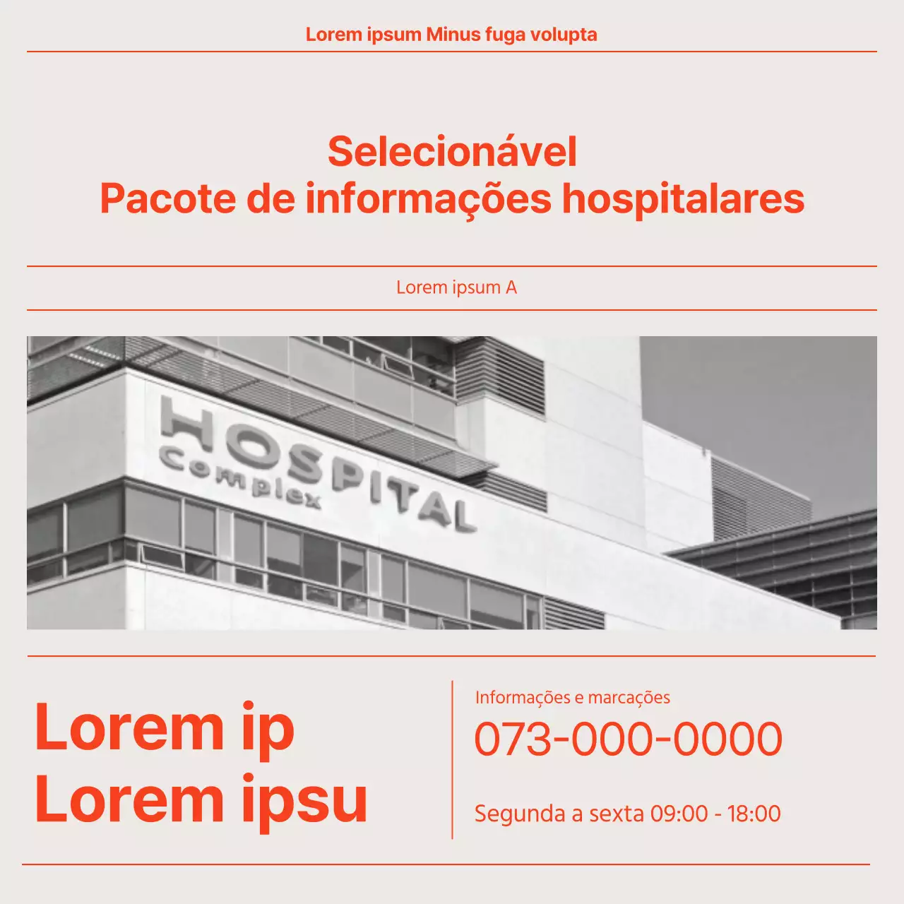 Prospeto hospitalar vermelho e moderno em estilo jornal