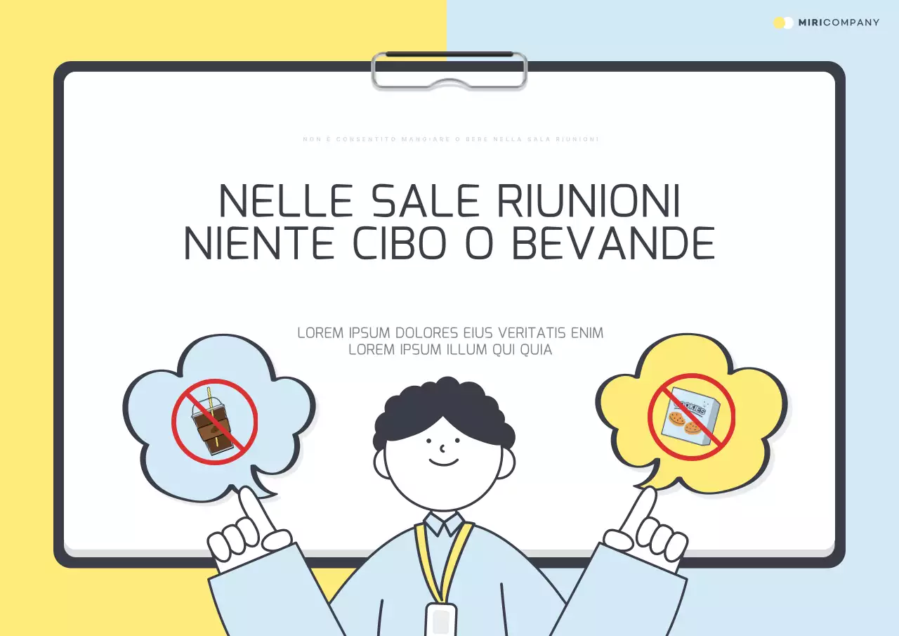 Avviso di comportamento vietato nella bella sala riunioni gialla e azzurra