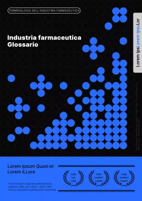 Copertina del moderno glossario dell'industria farmaceutica in blu e nero