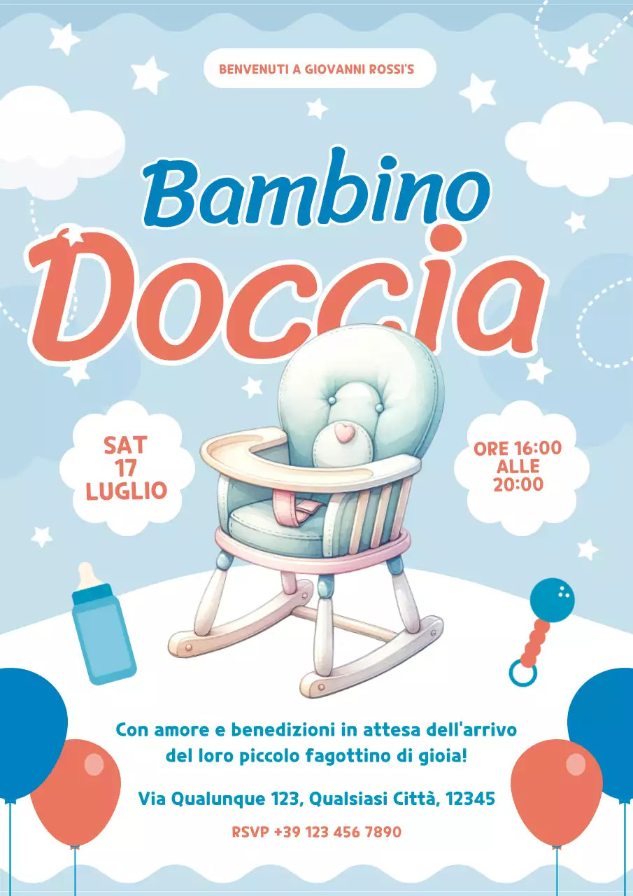 Blu arancione moderno messaggio di benvenuto semplice Baby Shower Poster Board