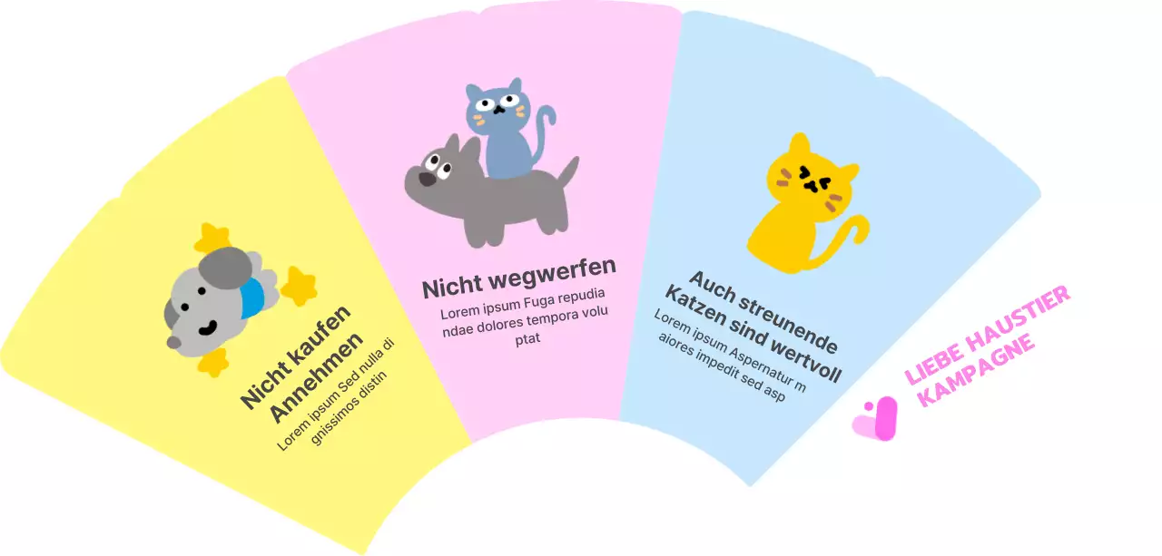 Kampagne zum Schutz von Haustieren mit Tierillustrationen und viel Farbe