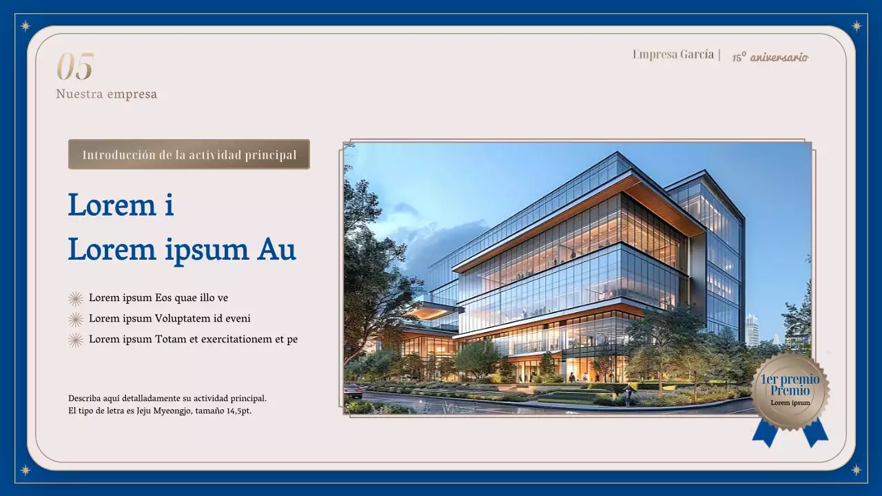 Anuncio de una lujosa celebración del aniversario de la empresa en azul marino y dorado