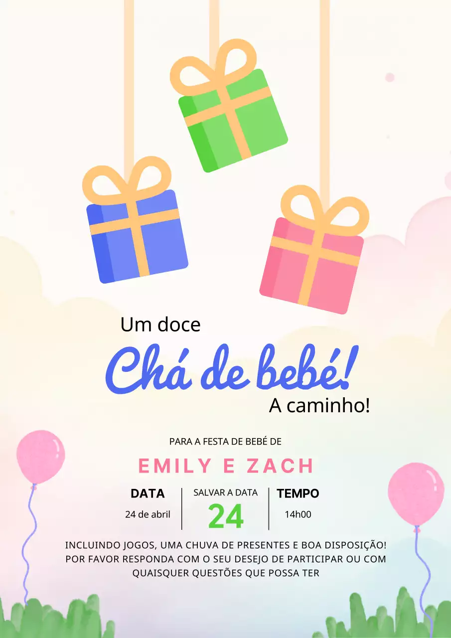 Convite de chá de bebé brincalhão rosa e azul