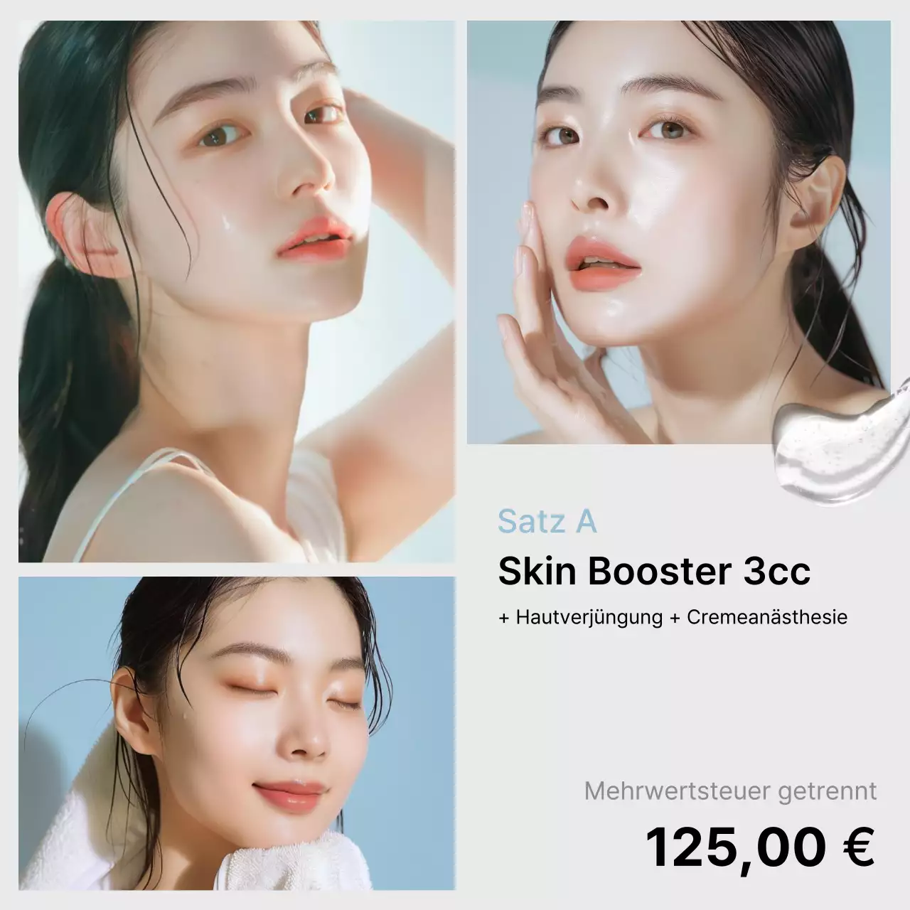 Werbung für eine einfache weiß-hellblaue Dermatologie-Praxis bei Krankenhausveranstaltungen