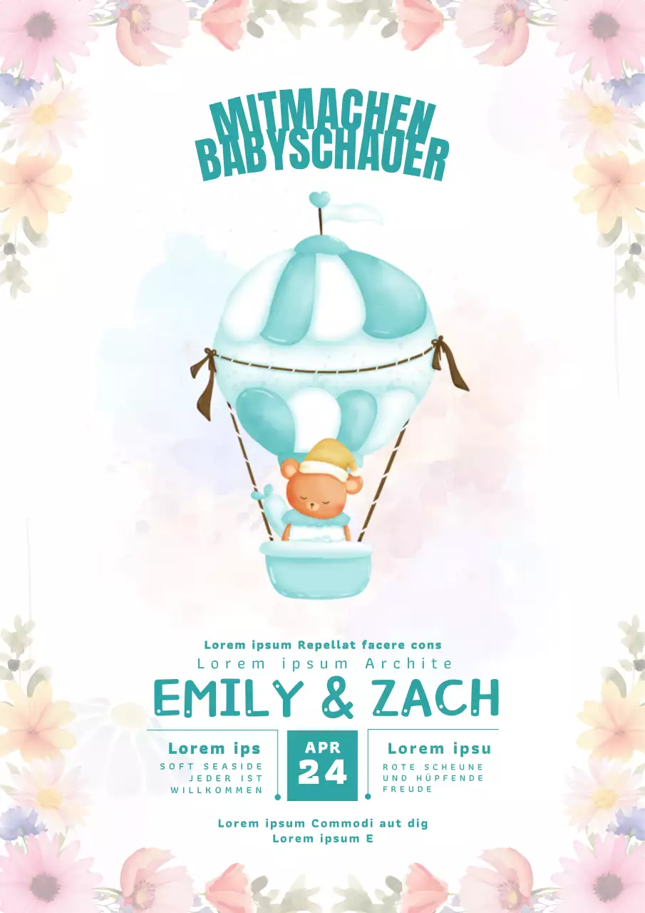  Himmelblau und Pfirsich Skurrile Einladung zur Babyparty