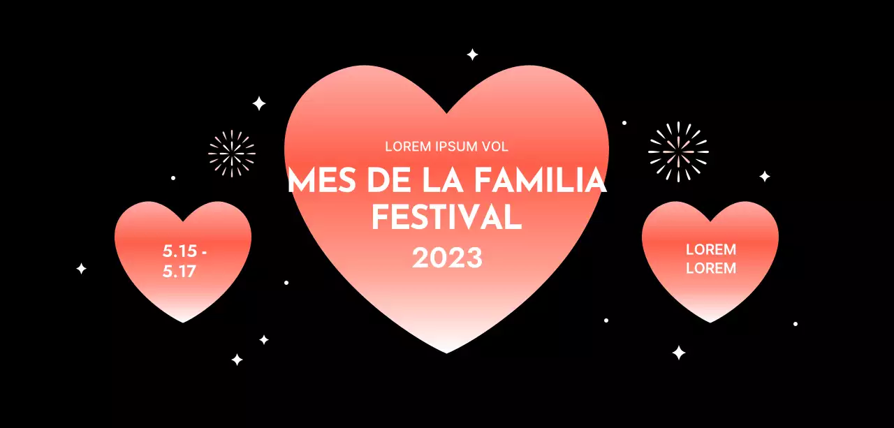 Diseño de festival con corazones degradados sobre fondo negro