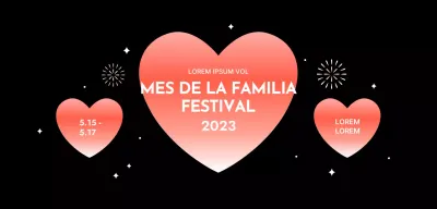 Diseño de festival con corazones degradados sobre fondo negro