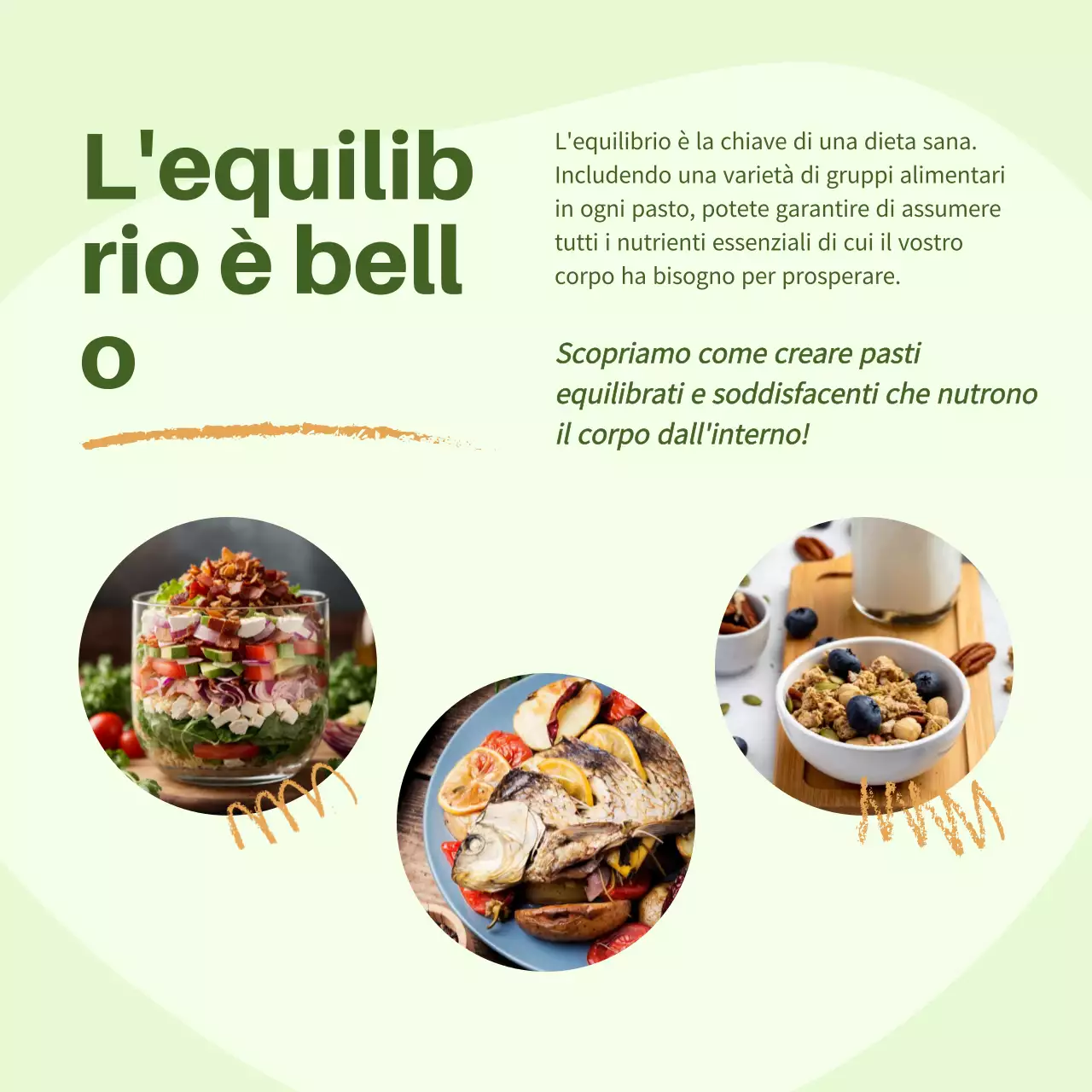 Guida ai cibi sani moderni verde e arancione