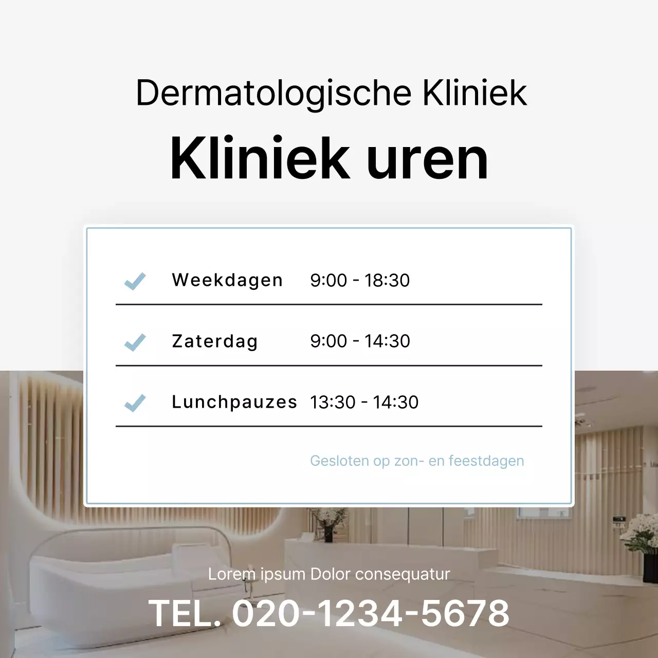 Eenvoudige dermatologie in wit en lichtblauw om de informatiegids van het ziekenhuis te promoten