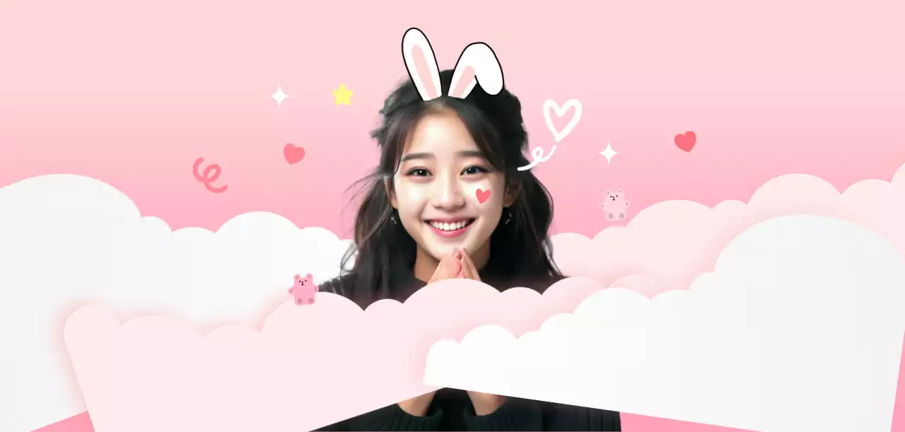 Celebrity merchandise with girls and cute illustrations and gradient backgrounds