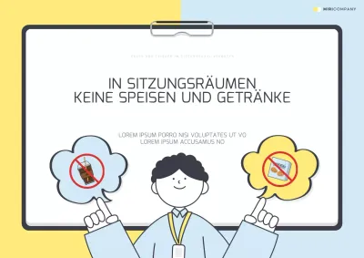 Hinweis auf verbotenes Verhalten in dem hübschen gelb-hellblauen Sitzungssaal