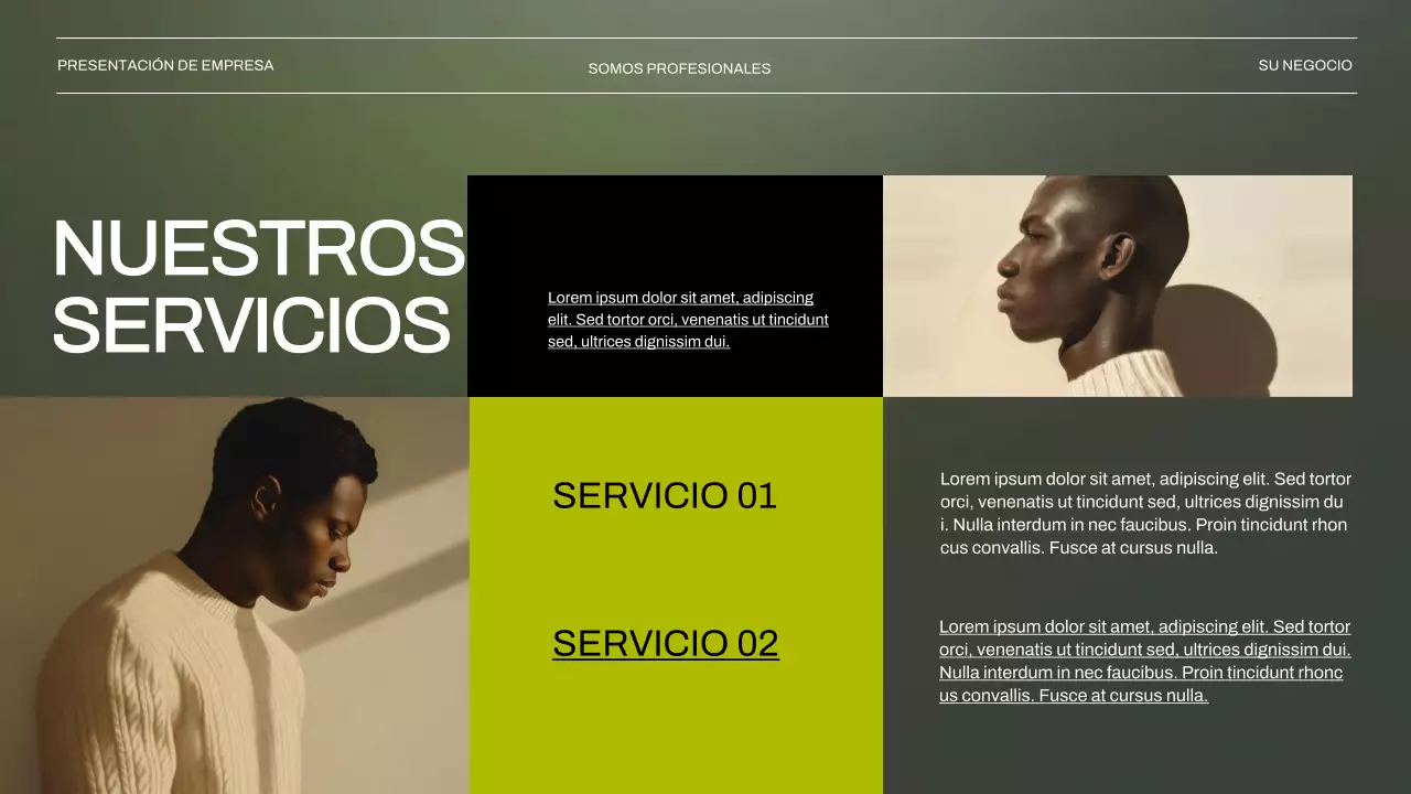 Presentación empresarial en verde y negro