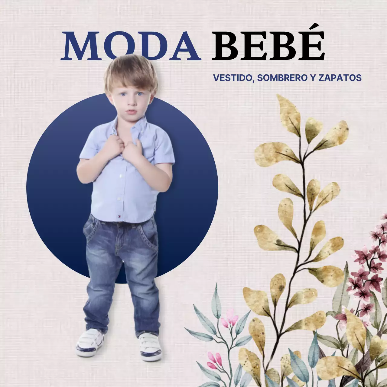 Folleto de moda infantil moderna en azul y beige