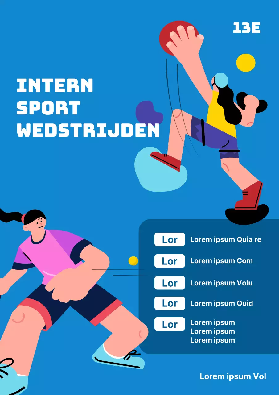 Leuke blauw-witte promotieflyer voor bedrijfssportdag