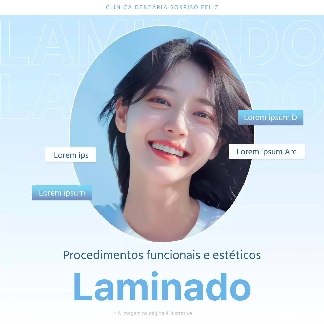 Odontologia simples em branco e azul claro para promover o guia de informações sobre procedimentos hospitalares