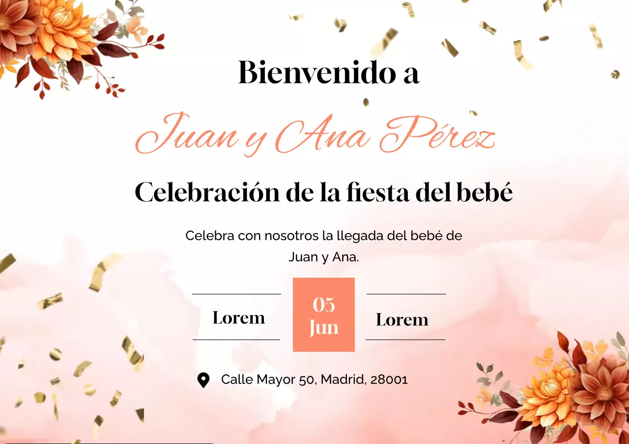 Cartel de Baby Shower Rosa Natural