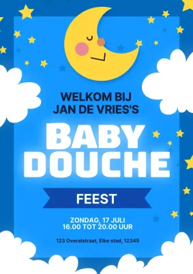 Blauw Wit Eenvoudig Fantasie Baby Shower Viering Welkomstboodschap