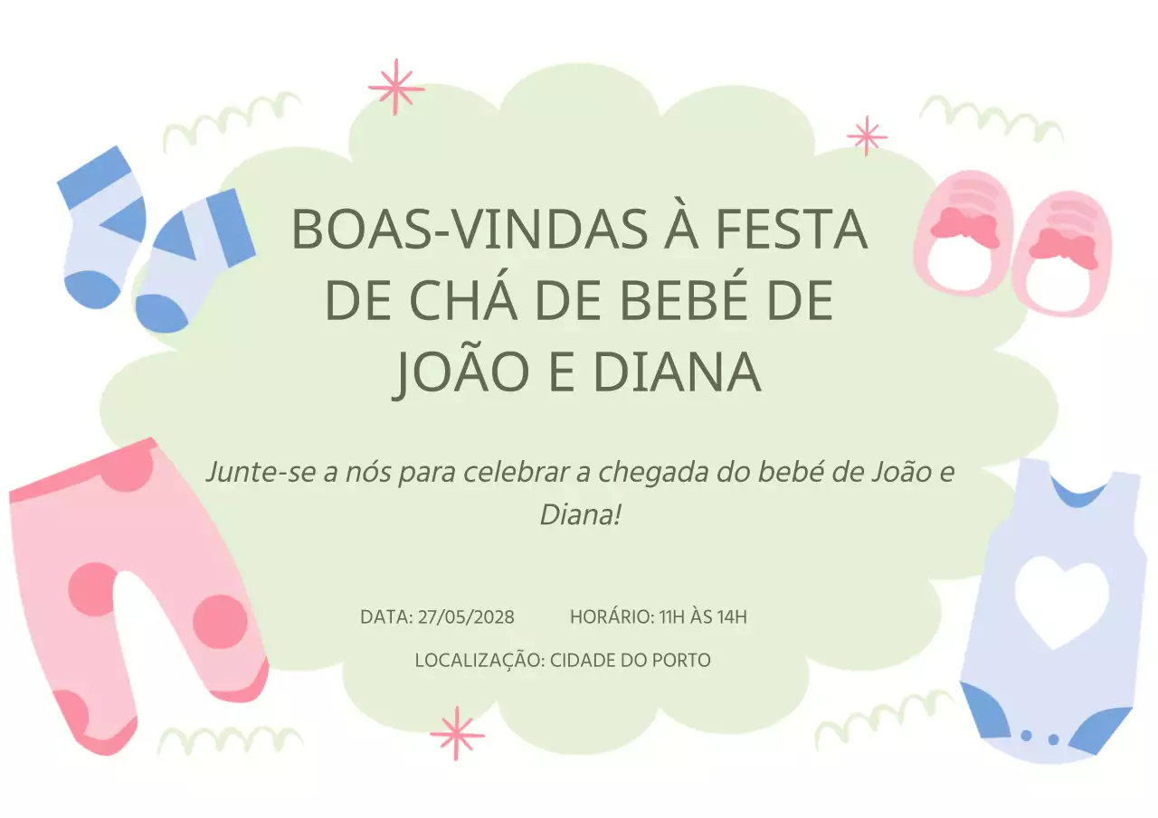 Convite de celebração do chá de bebé moderno verde e cor-de-rosa