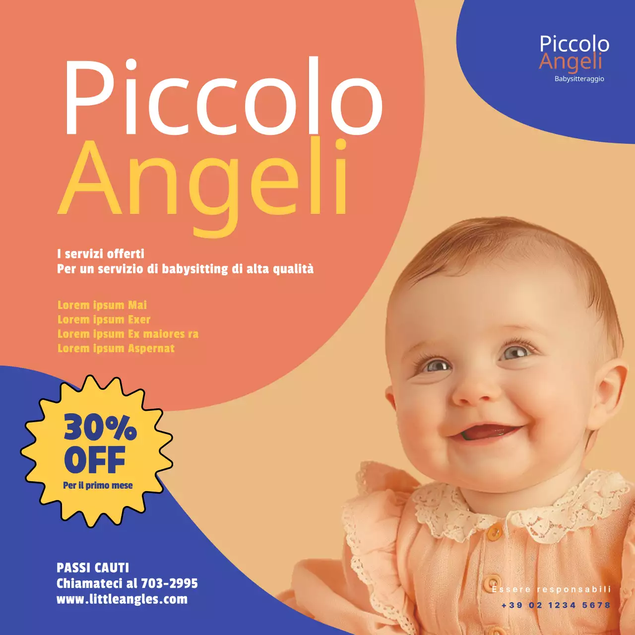 Volantino giallo e beige dei servizi di babysitting gentile