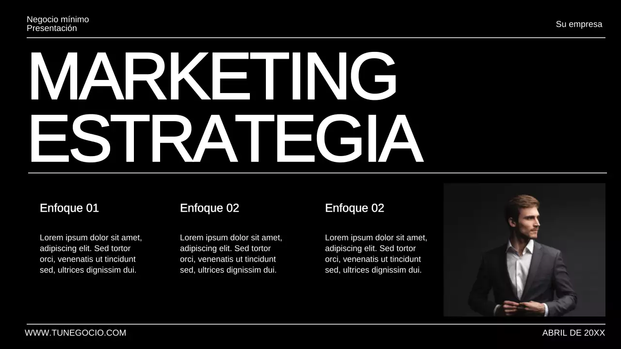 Presentación empresarial minimalista en blanco y negro