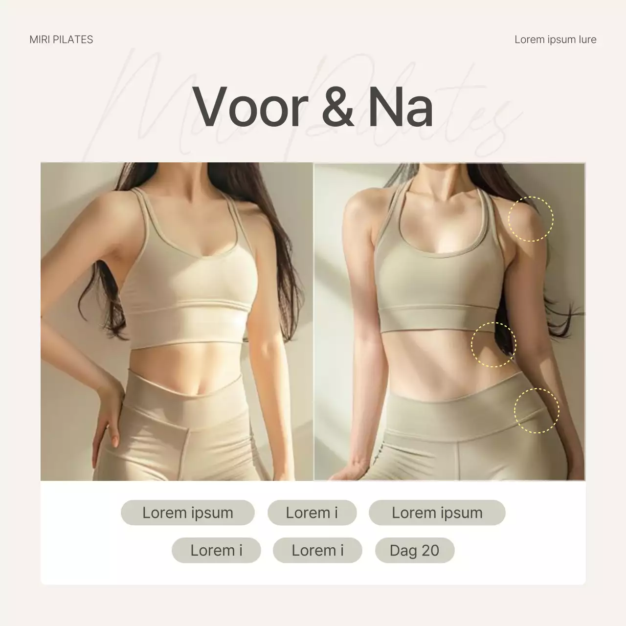 Modern Pilates in beige en geel Social Media Marketing om beoordelingen en vragen te promoten