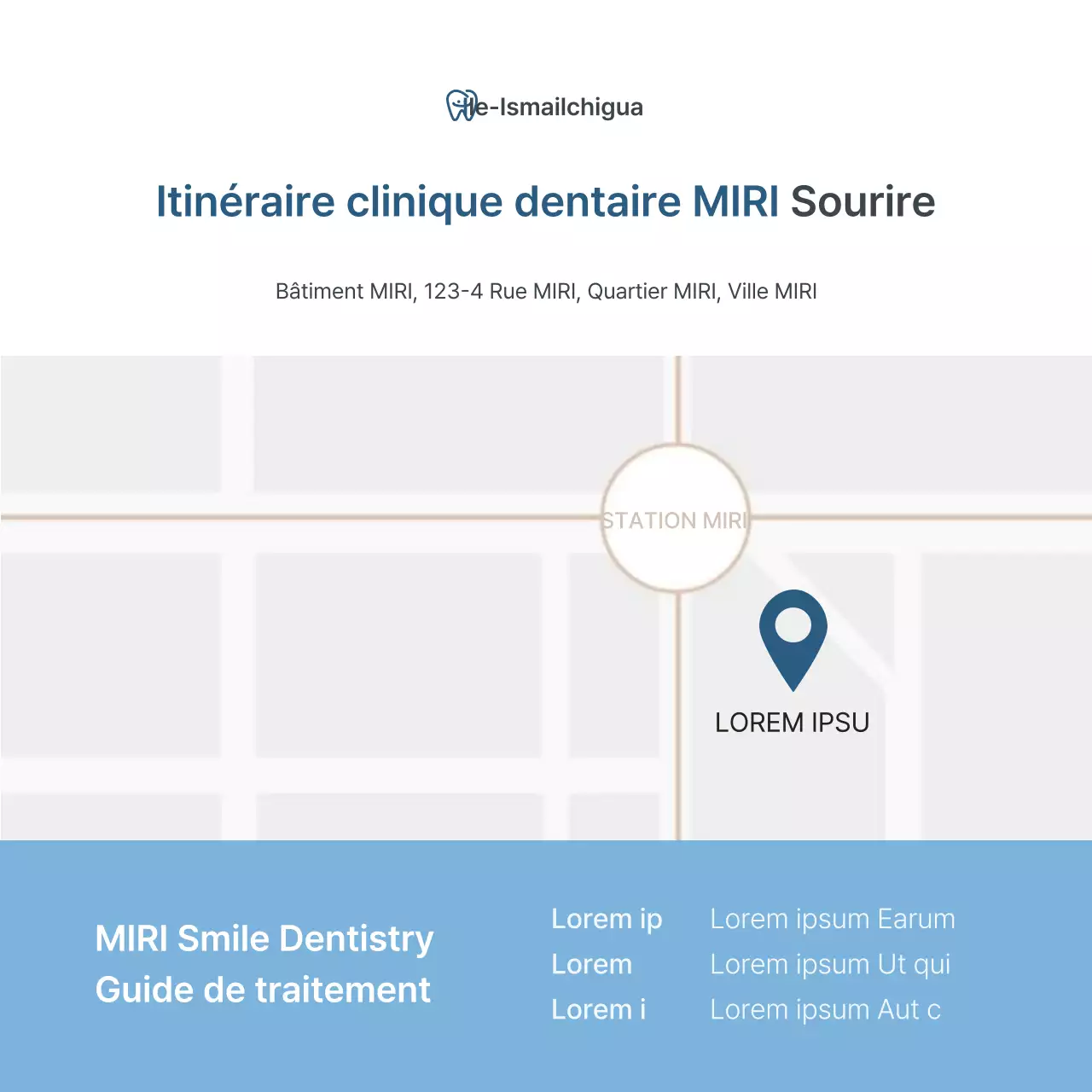 Promotion d'une clinique dentaire simple, blanche et bleu clair, pour promouvoir le cabinet.