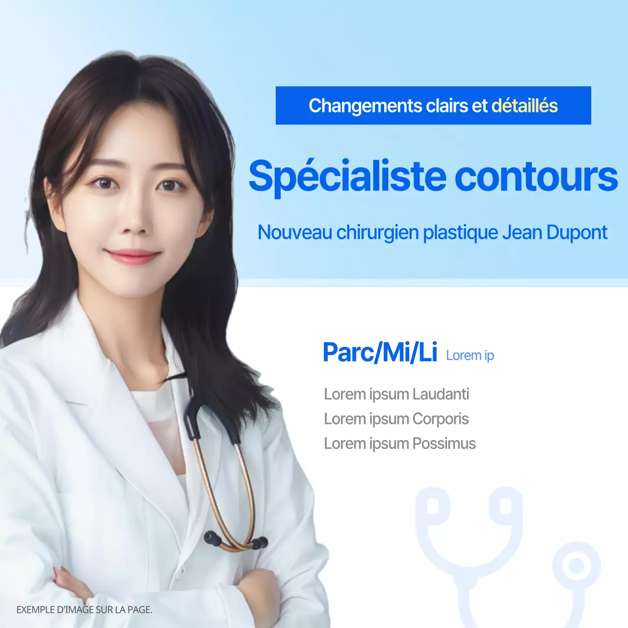 Publicité pour un traitement de beauté estival tropical en bleu clair.