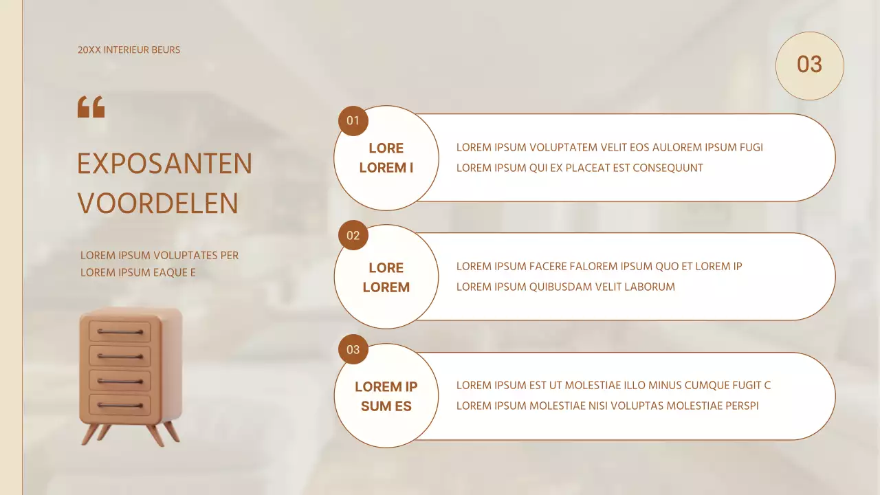 Eenvoudig beursvoorstel voor interieur in beige en bruin