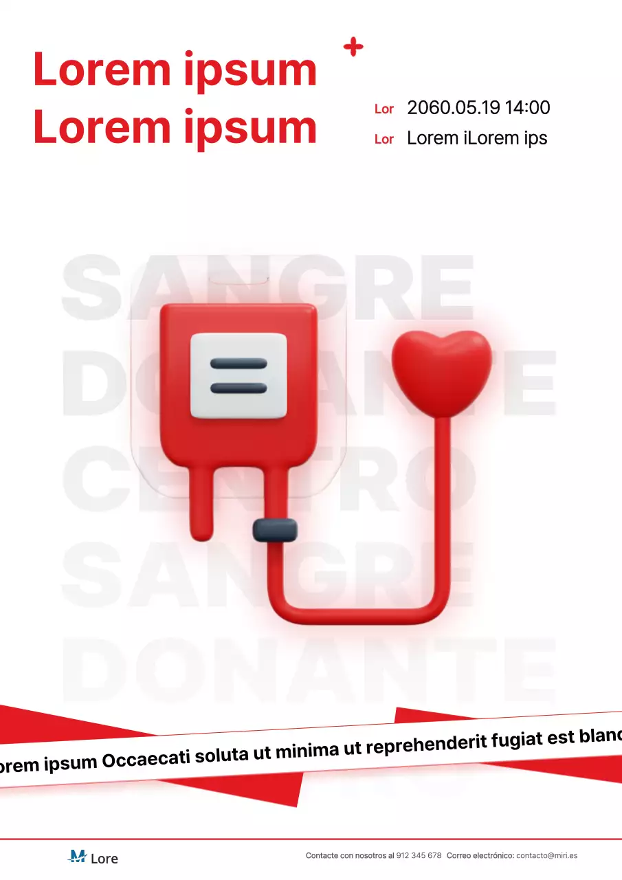 Moderno cartel de la campaña de donación de sangre en rojo y blanco