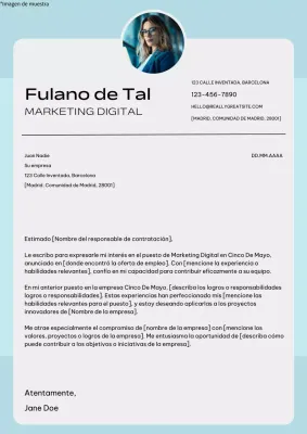 Carta de presentación de empleado moderna en azul y blanco