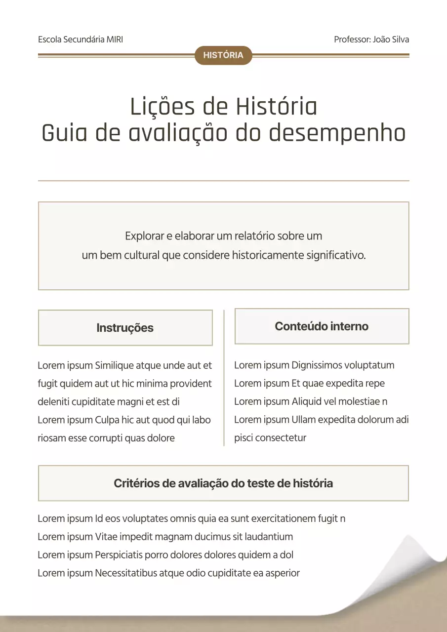 Guia simples de avaliação do desempenho da história a preto e branco
