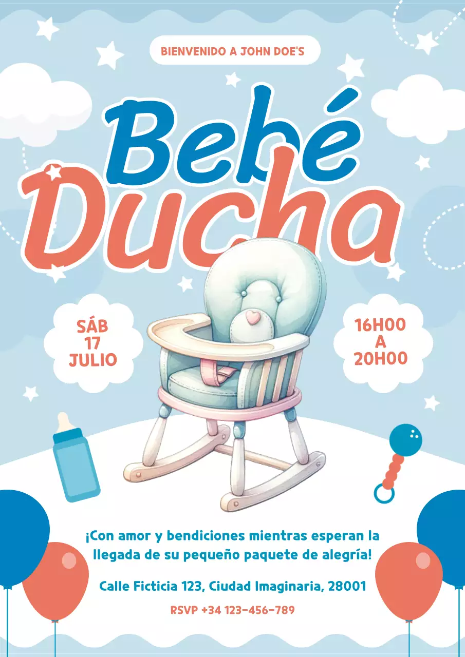 Azul Naranja Liso Moderno Mensaje de Bienvenida Cartel de Baby Shower
