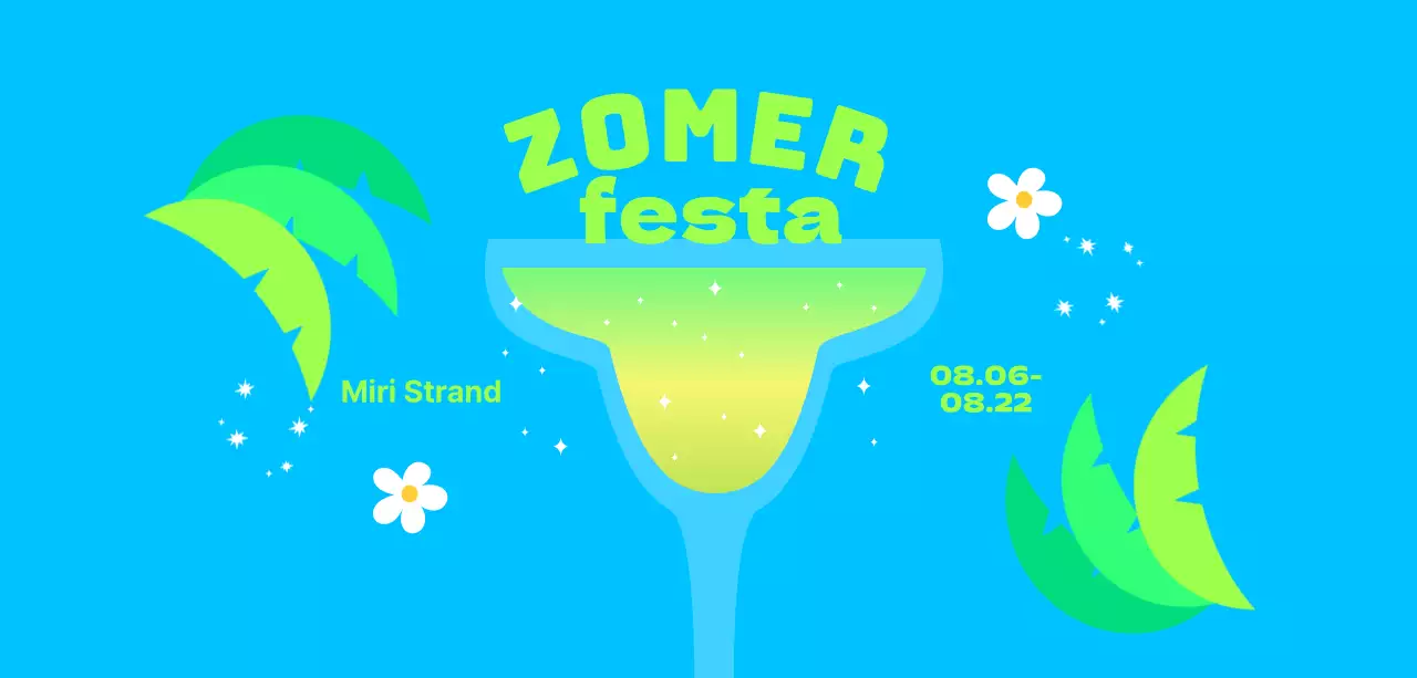 Een koel en verfrissend zomerfestival met palmbomen en bloemen