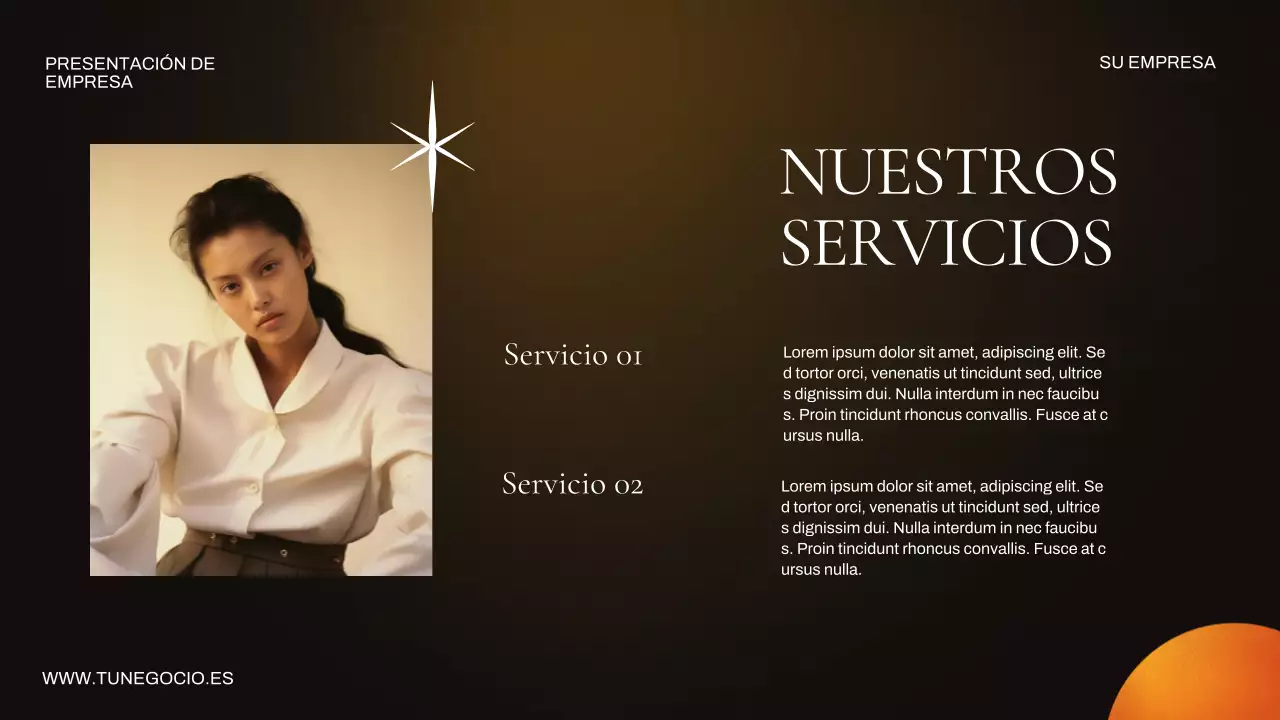 Presentación empresarial naranja y marrón