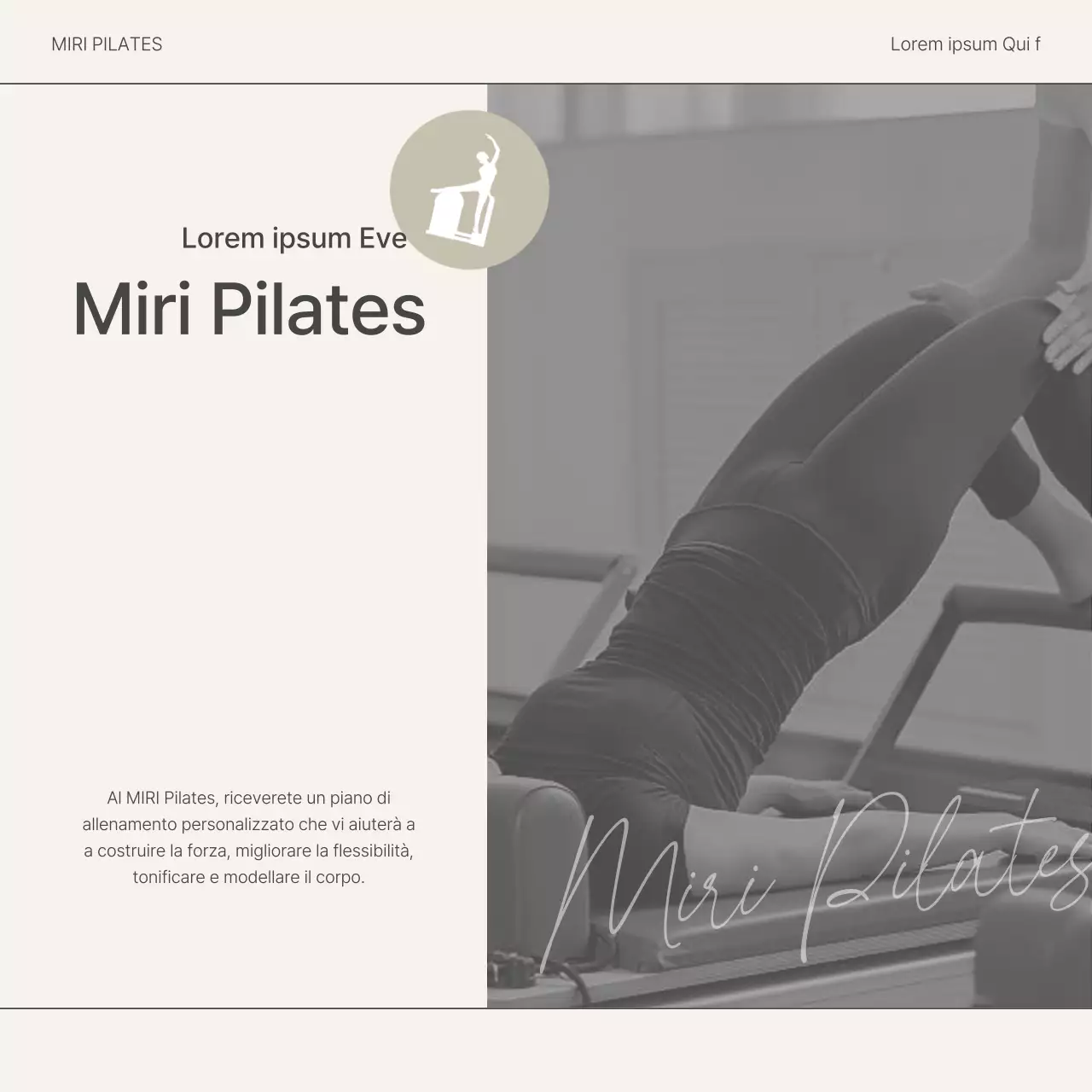 Promuovere l'introduzione di un moderno centro di social media marketing di Pilates in beige e giallo