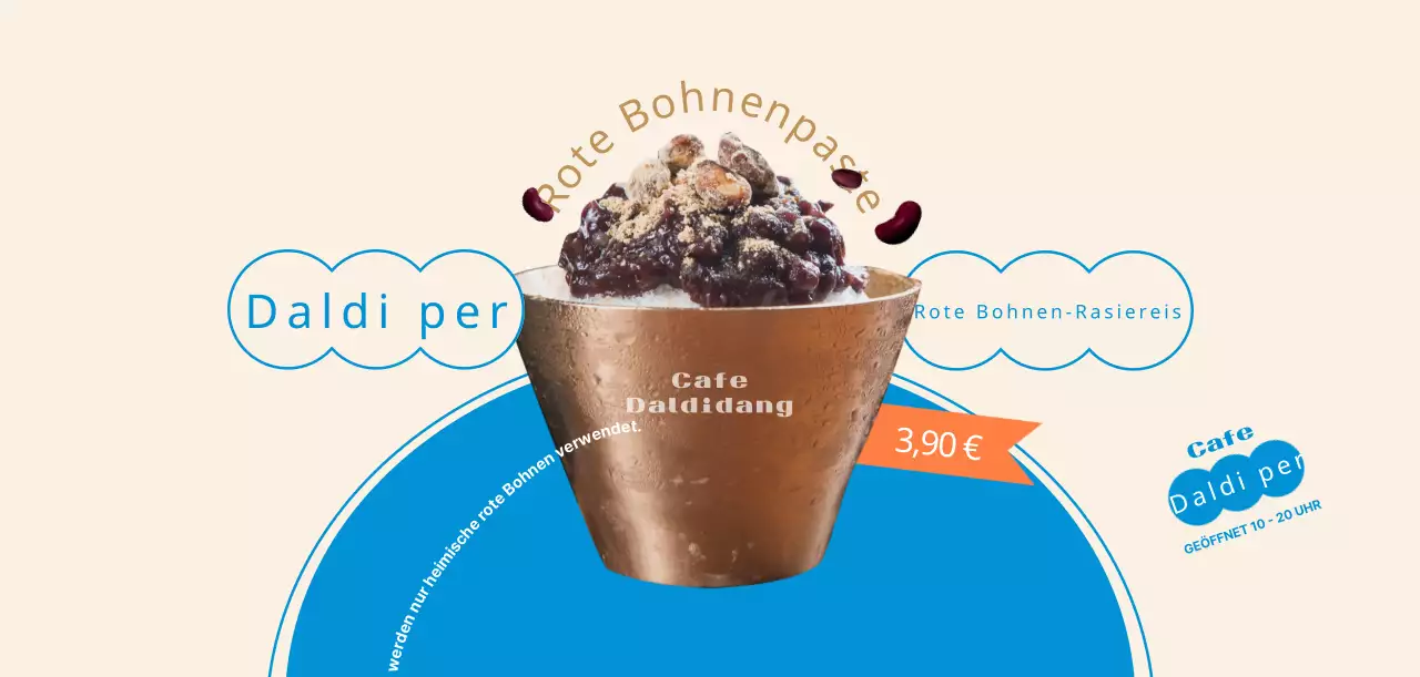 Sommerliches Rasiereis aus roten Bohnen in Blau und Beige fördern