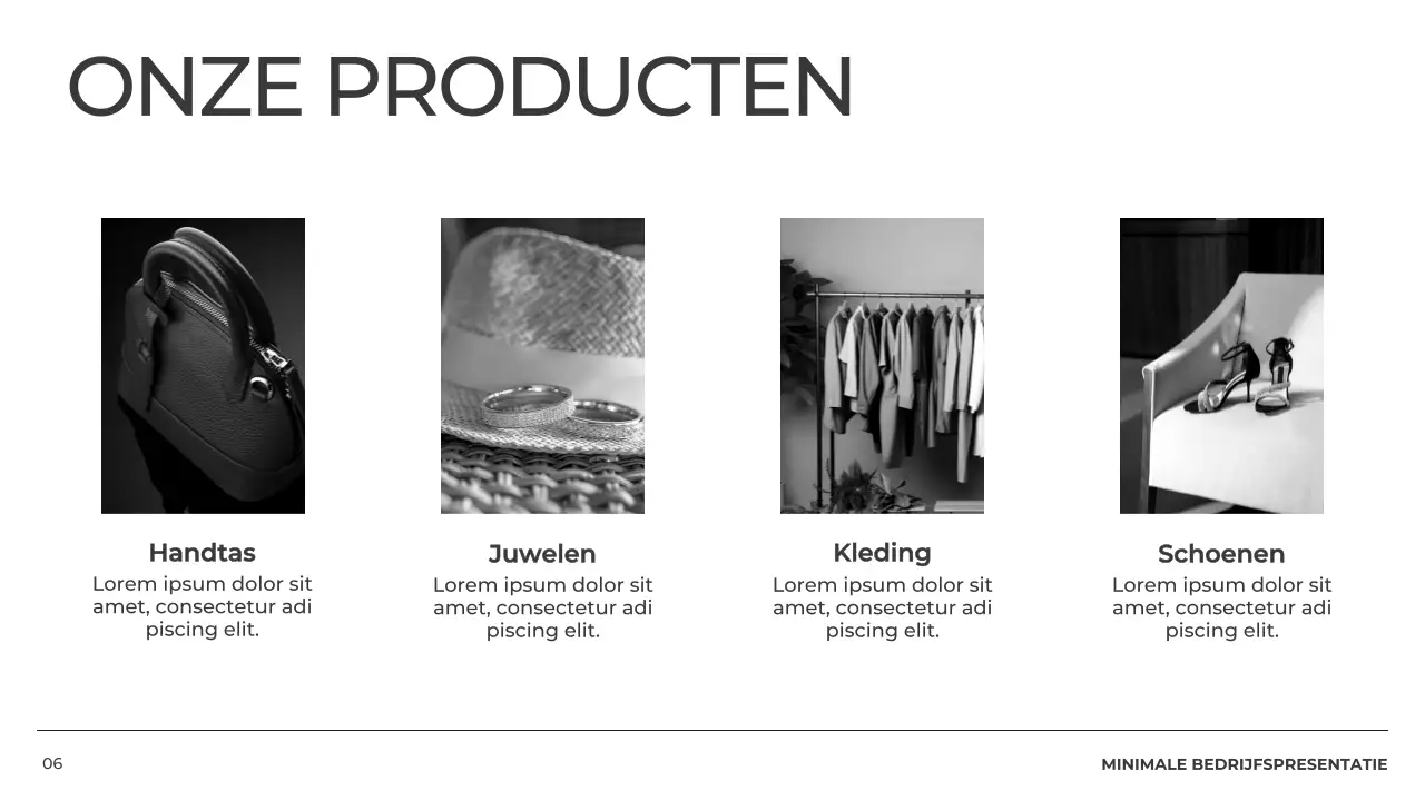 Zwart-wit Minimal bedrijfsprofiel Product Pitch