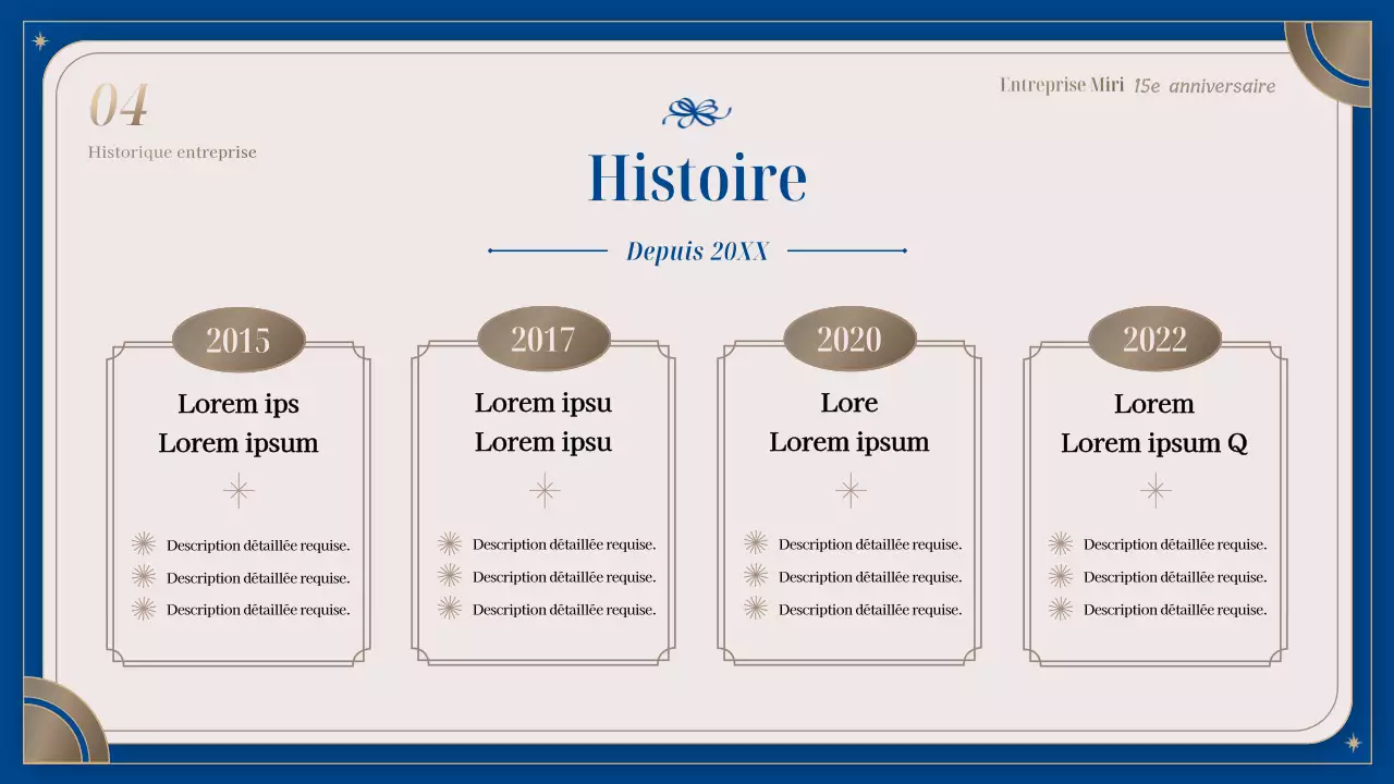 Annoncer une luxueuse célébration d'anniversaire d'entreprise en bleu marine et or