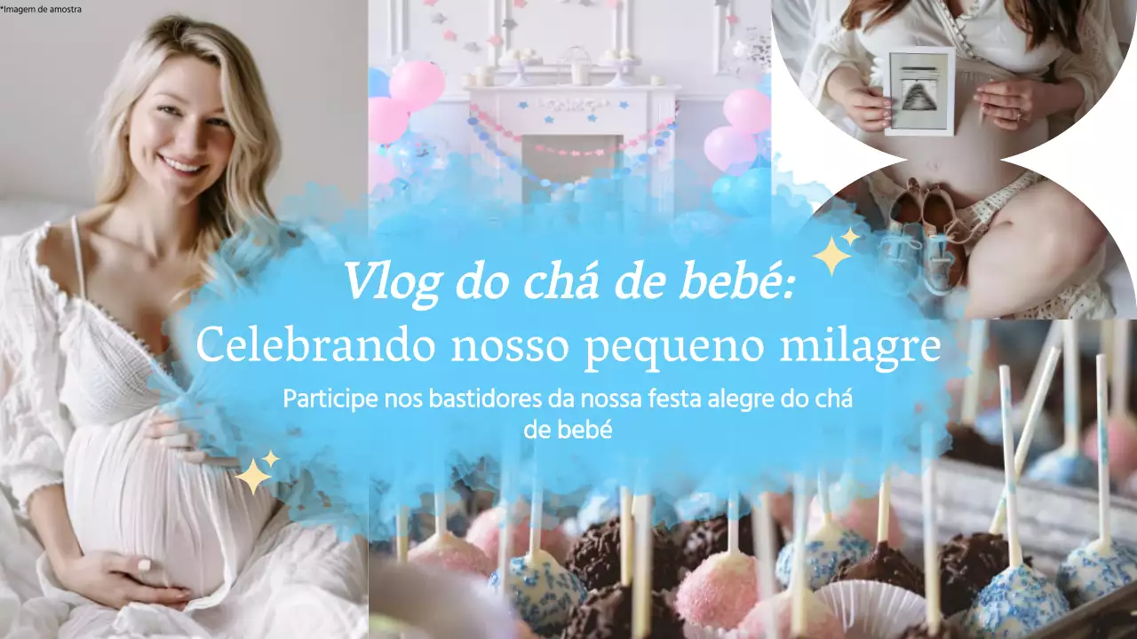 Vídeo do vlog do chá de bebé moderno em azul e branco