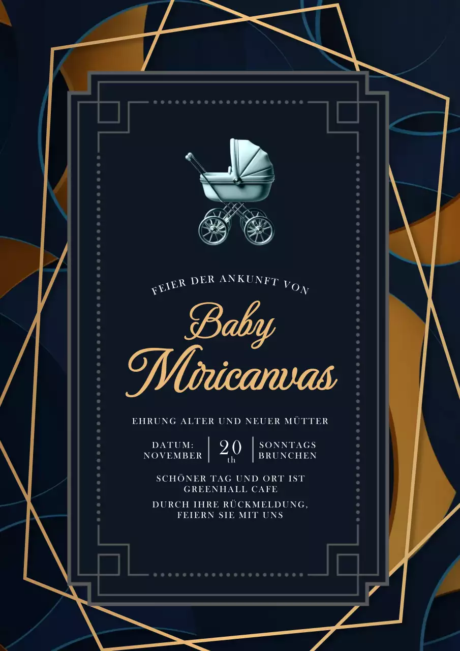 Schwarz und Gold Luxus-Babyparty-Einladung