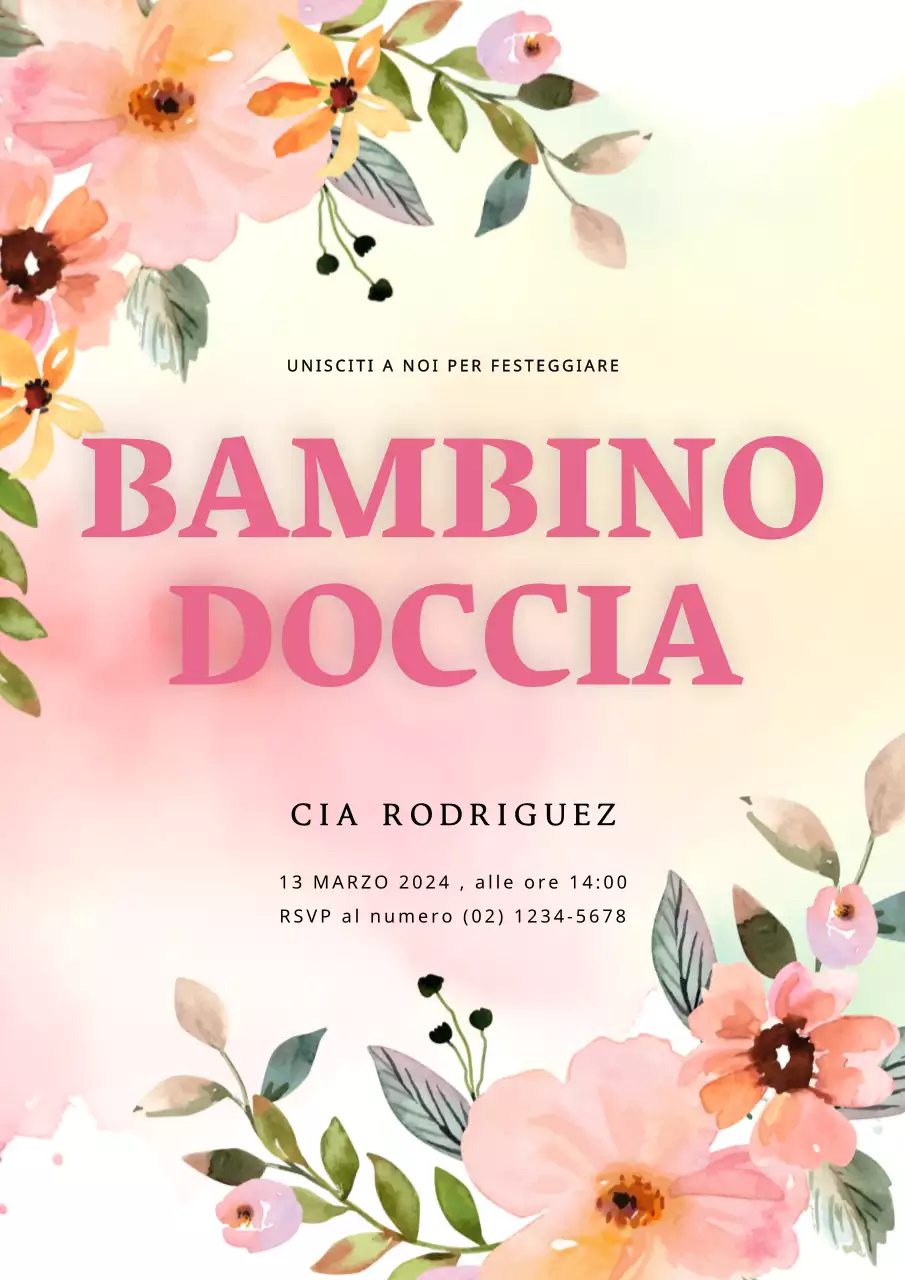 Invito per baby shower rosa e crema con fiori delicati