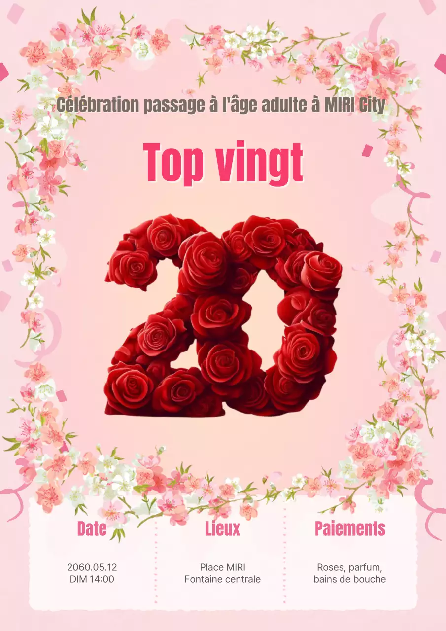 Une publicité classique pour le passage à l'âge adulte en rouge et rose