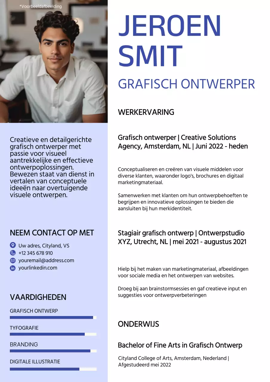 Blauw en wit modern grafisch ontwerp portfolio