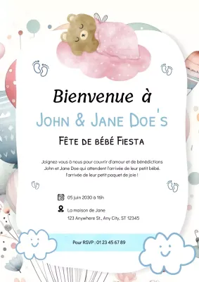 Panneau d'affichage blanc et bleu pour la fête de bébé