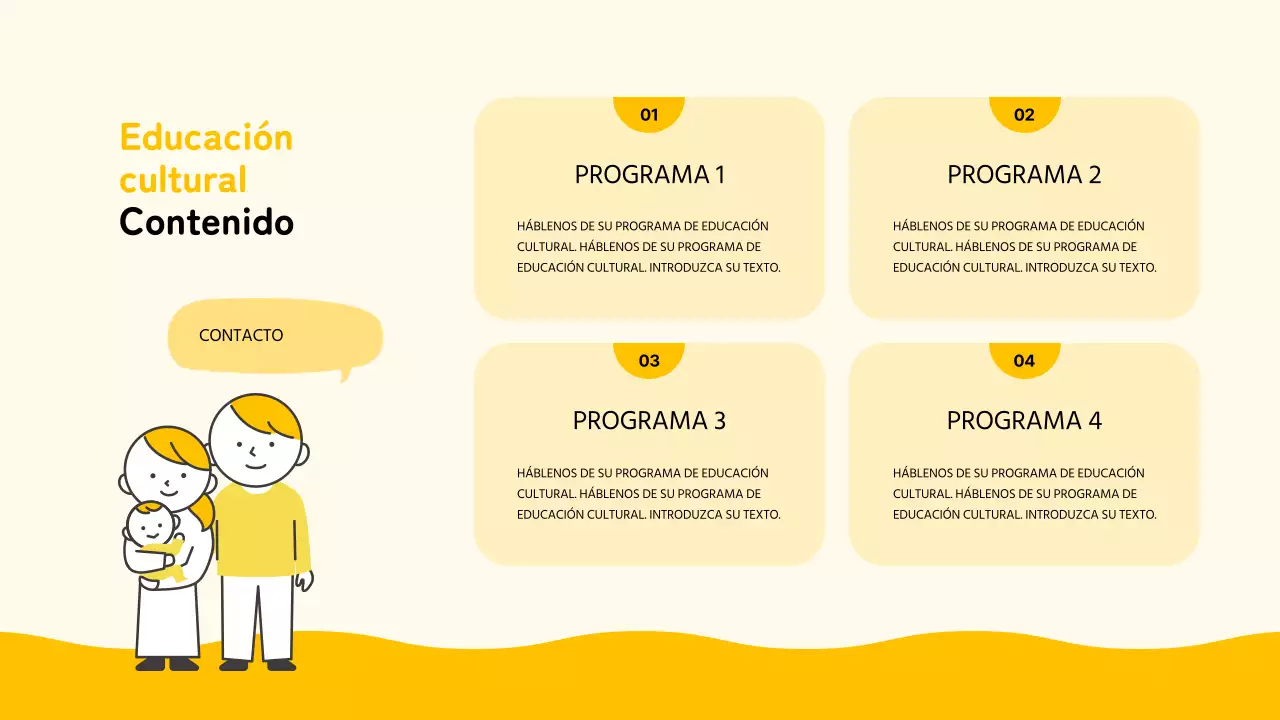 Planificador sencillo del programa de cultura familiar en amarillo y negro