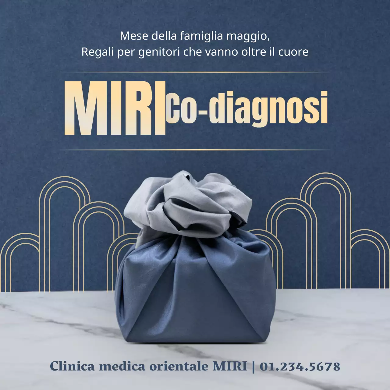 Pubblicità di erboristeria tradizionale per la festa della mamma in blu navy e oro