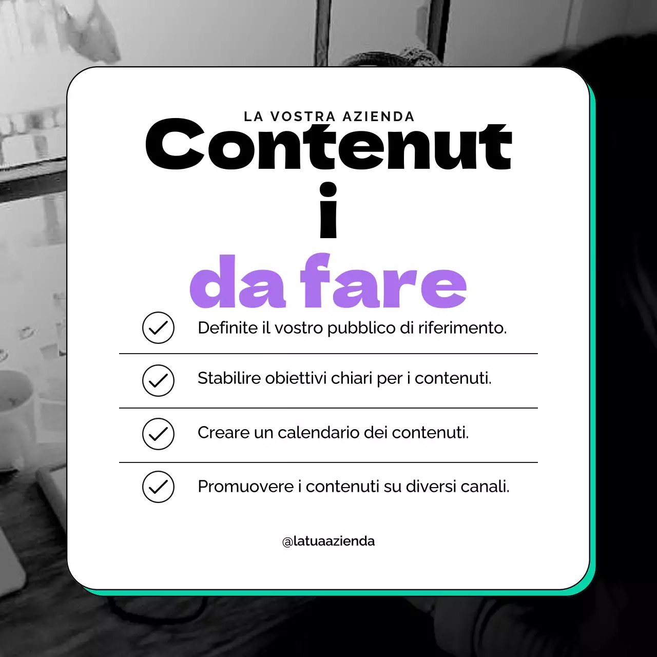 Pubblicità moderna di marketing dei contenuti in nero e viola