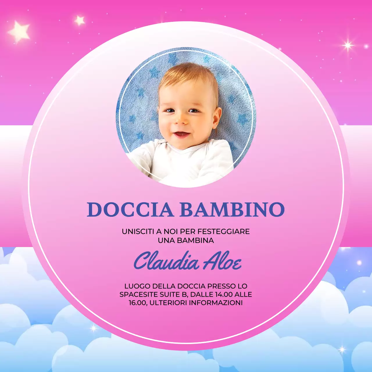 Invito per baby shower celeste rosa